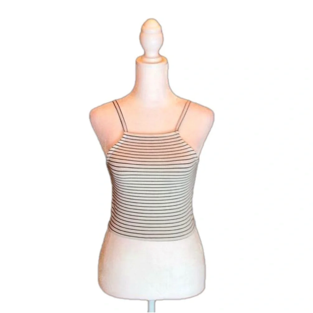 TOPSHOP PETITE Gray with Black Stripes Crop Tank Top Size 0 - Picture 3 of 7